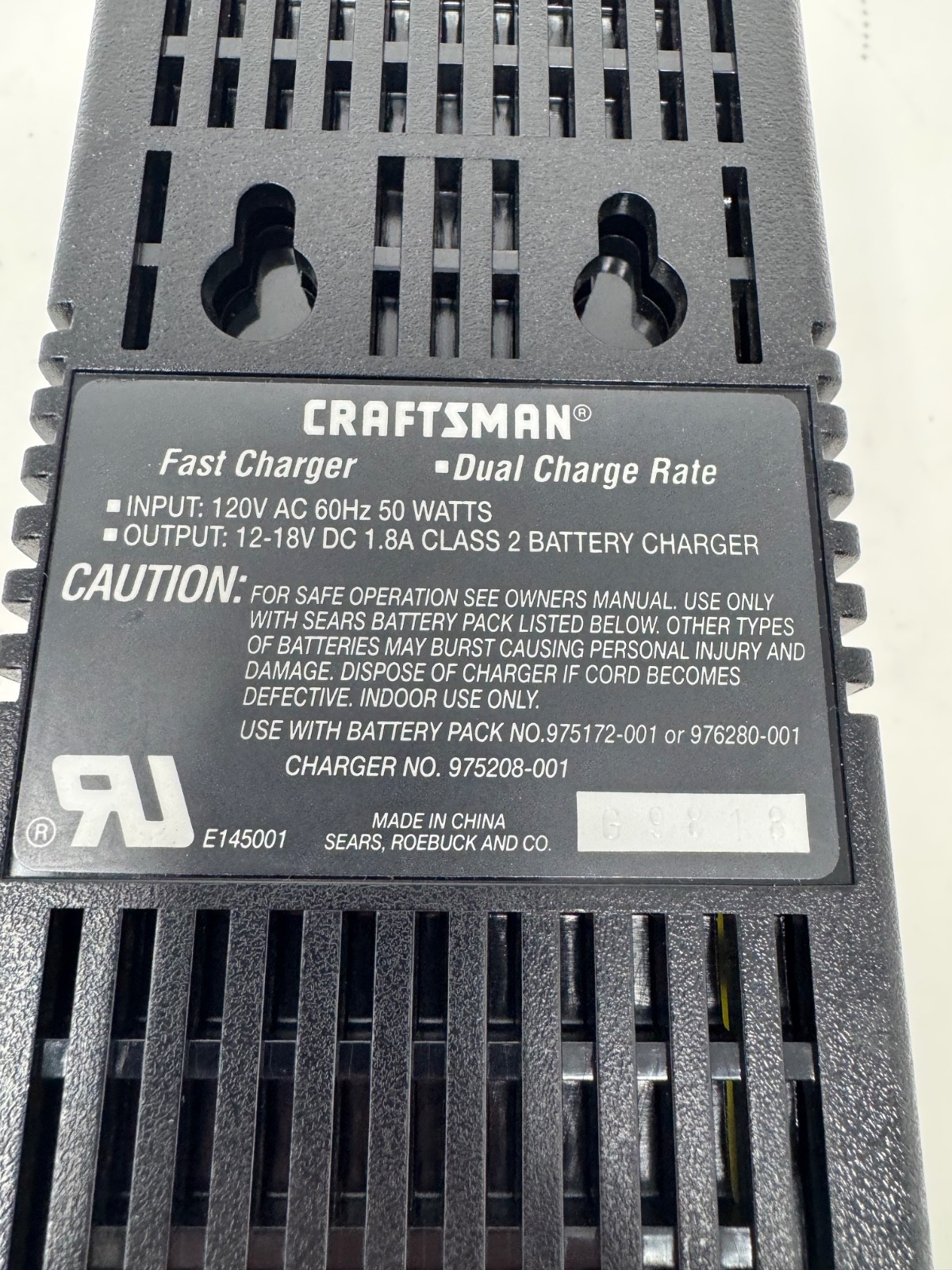 Craftsman Professional 12V-18V Battery Fast Charger Dual Charge 975208-001 Used
