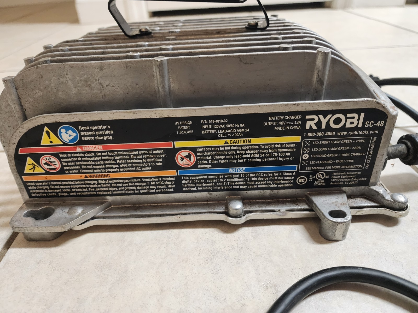 RYOBI SC-48 48V Battery Charger, Mower/Golf Cart Charger P/N 919-4810-02