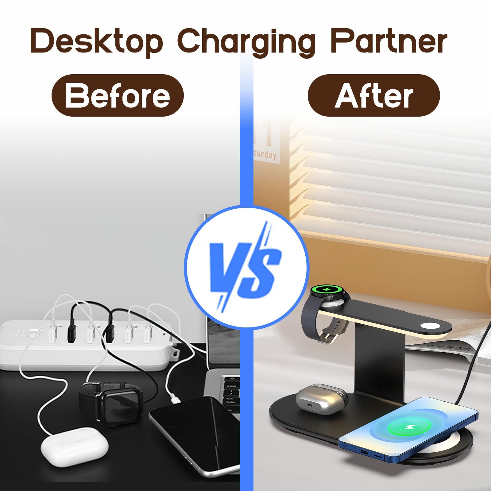 Hicevaiy Metal Wireless Charging Station For Samsung/Android Charger4 In 1