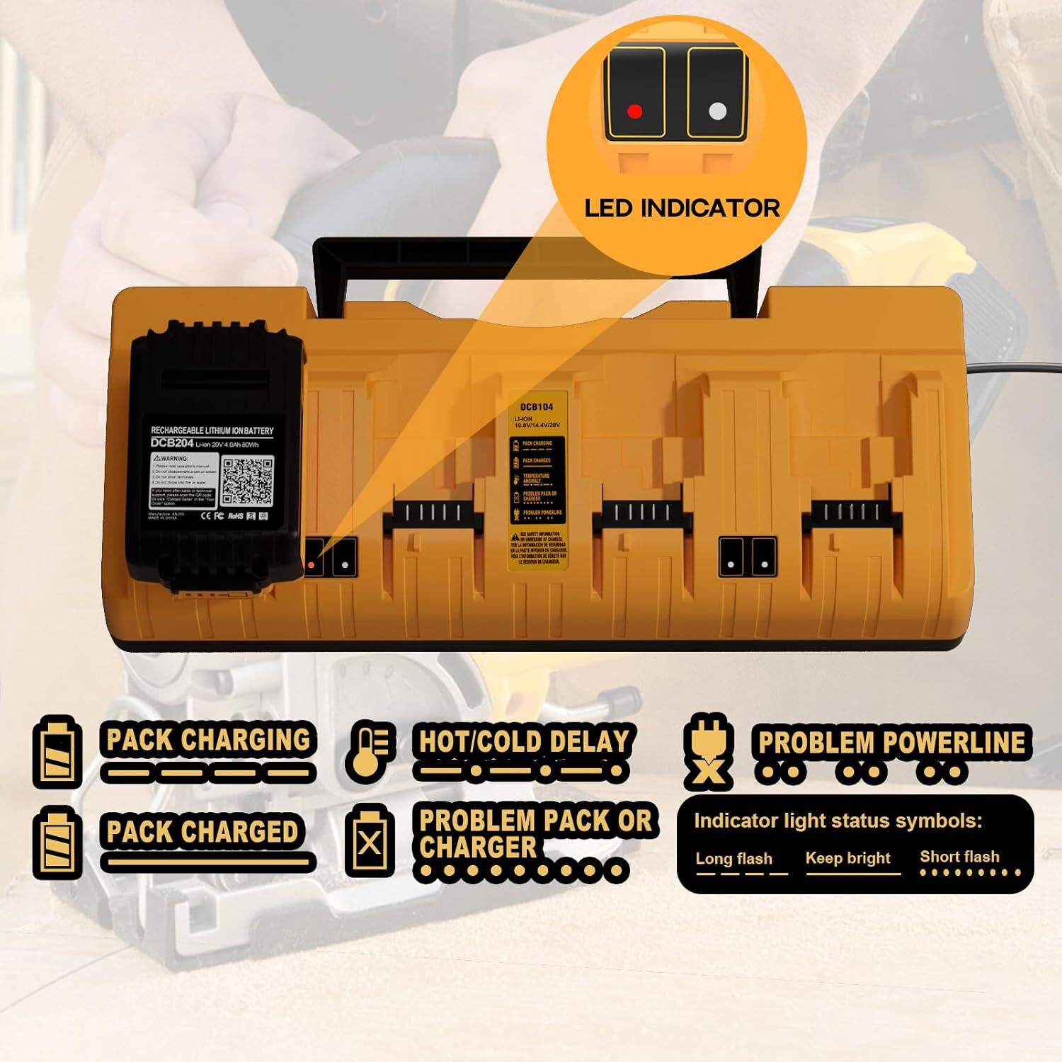 Charger For DEWALT 4 Port Battery DCB104 12V/20V Multi-Voltage DCB200 DCB205