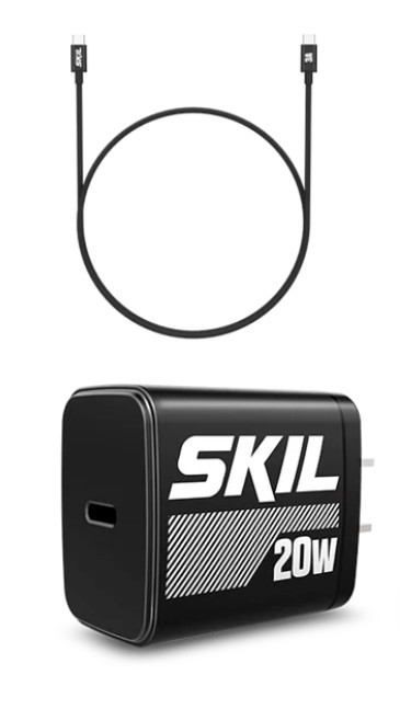 SKIL PWRCORE OEM PD0020B-00 5V/9V/12V 20W USB-C BATTERY CHARGER W CABLE – NEW!