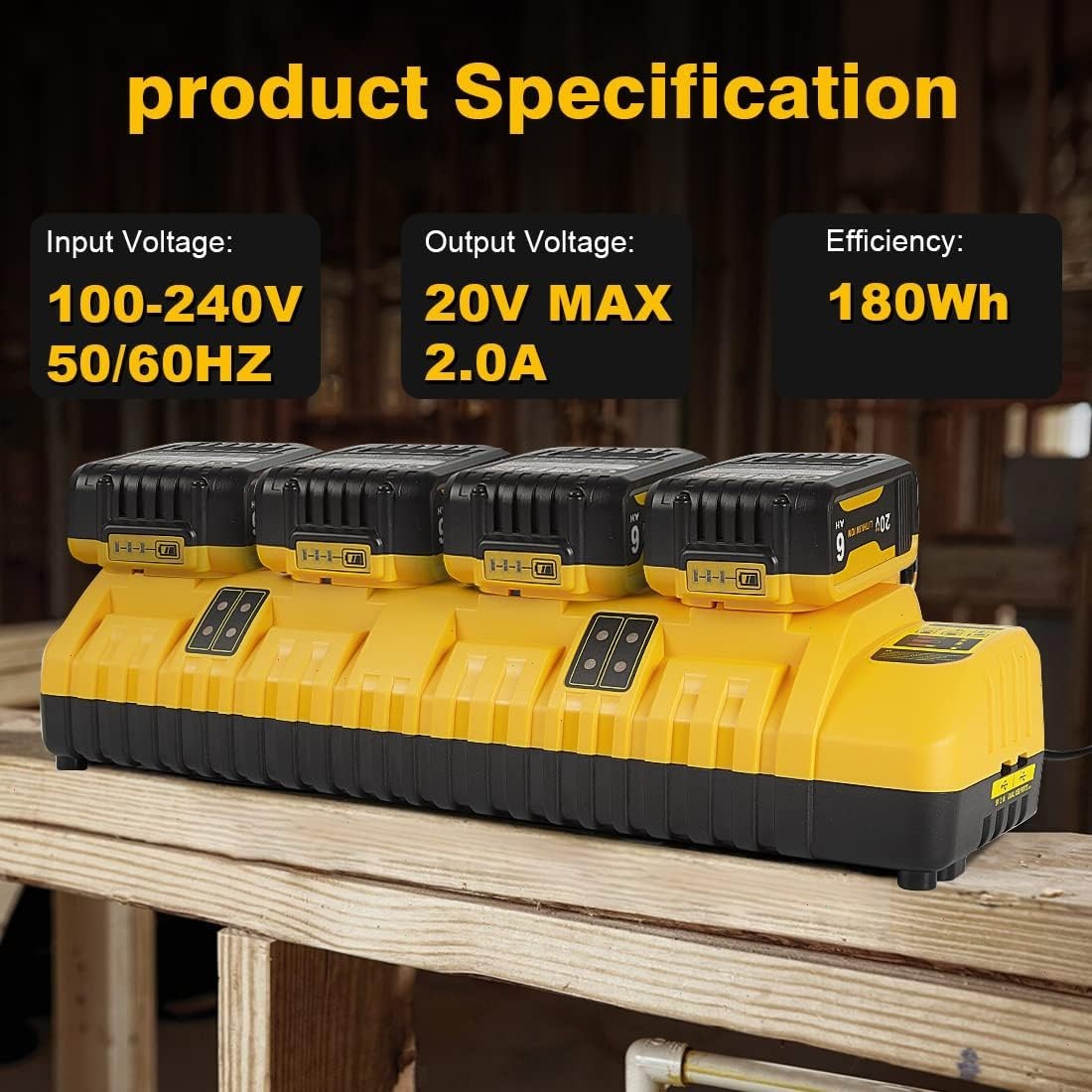 For Genuine DEWALT 4-Port DCB104 Fast Charger 12V/20V Lithium DCB184 XR Battery