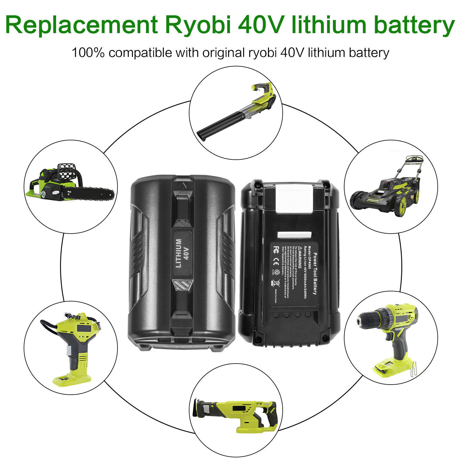 2 PACK 40V 8.0Ah For Ryobi Lithium-Ion Extended Capacity Battery OP4050 OP40261