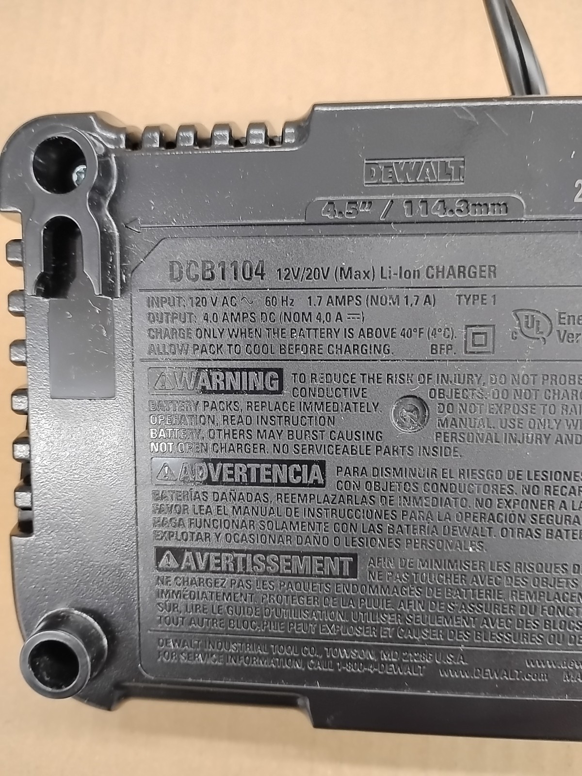 Dewalt DCB1104, 12V/20V Lithium Ion Battery Charger, New Genuine OEM