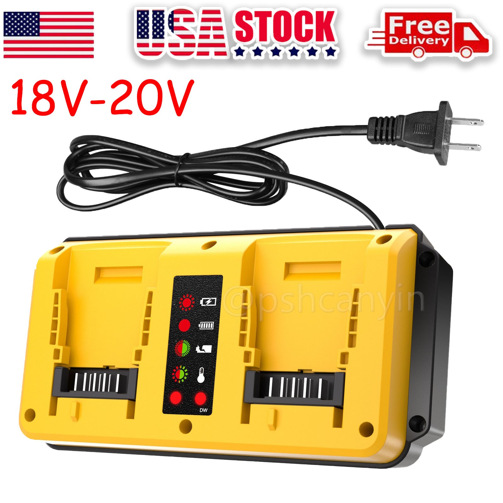 Dual Ports 90W Fast Charger for DeWalt 18V-20V MAX Lithium Battery DCB203 DCB204