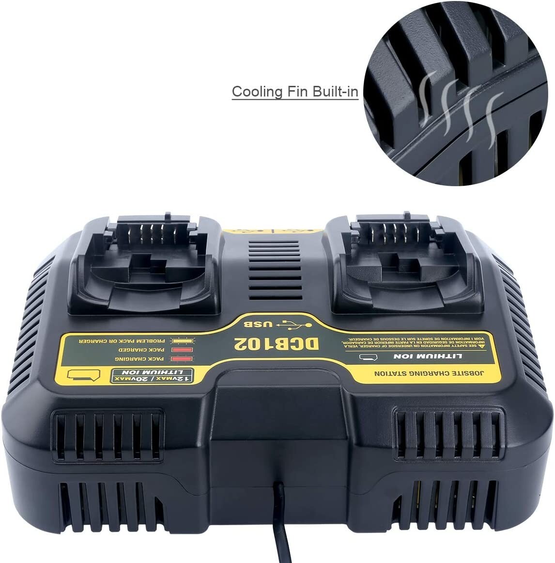 For Dewalt DCB102 Max Lithium Dual 2 Port Battery Charger DCB200 DCB206 12V- 20V