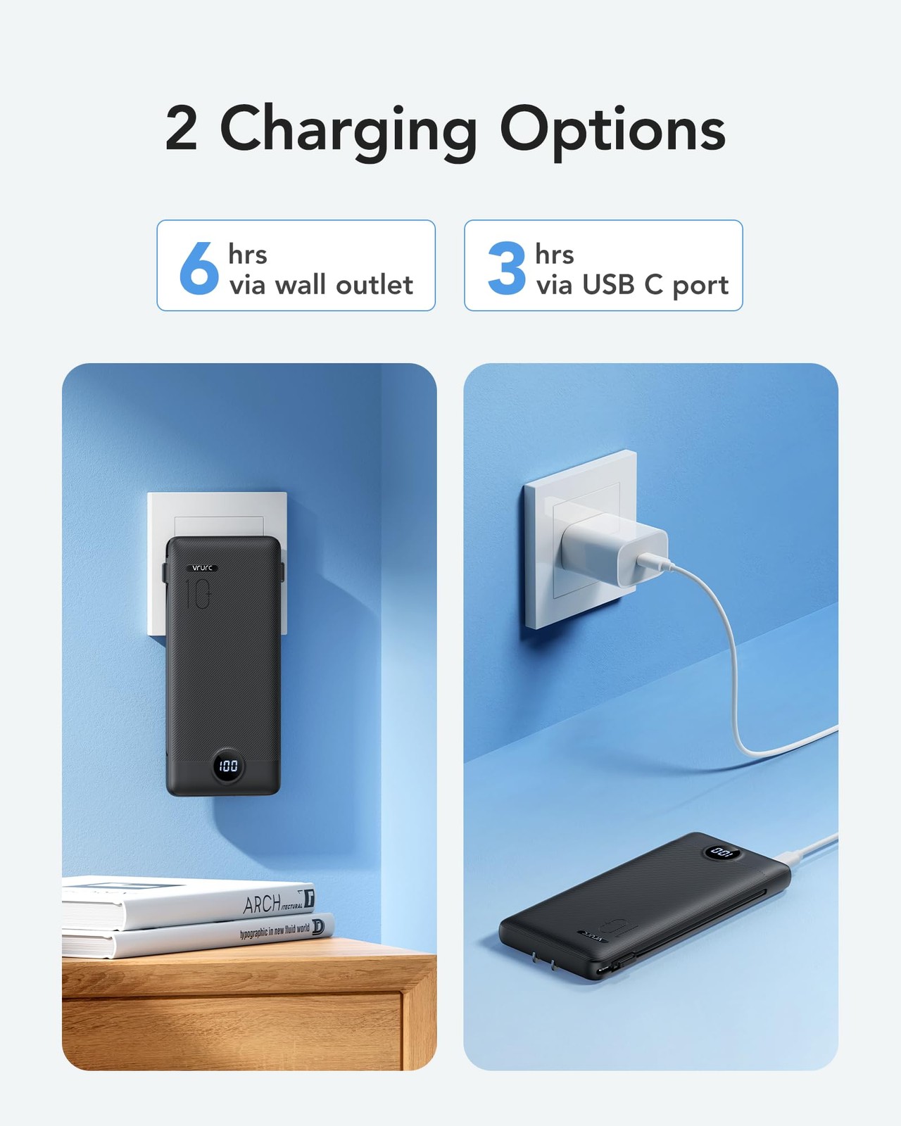Vrurc Portable Charger Power Bank – 10000Mah Charging Pd 20W Wall Plug Slim