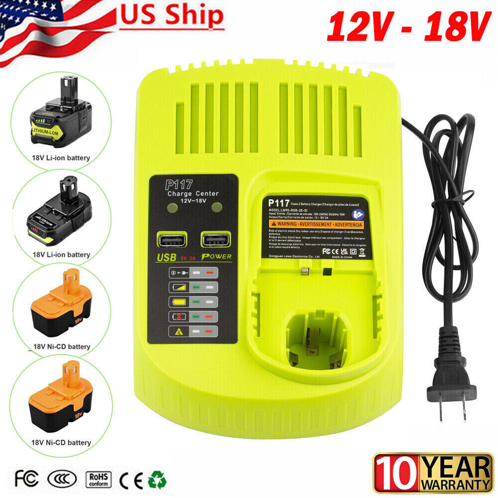 For RYOBI 18V for P117 Battery Charger High Capacity 18Volt Lithium-Ion for P108