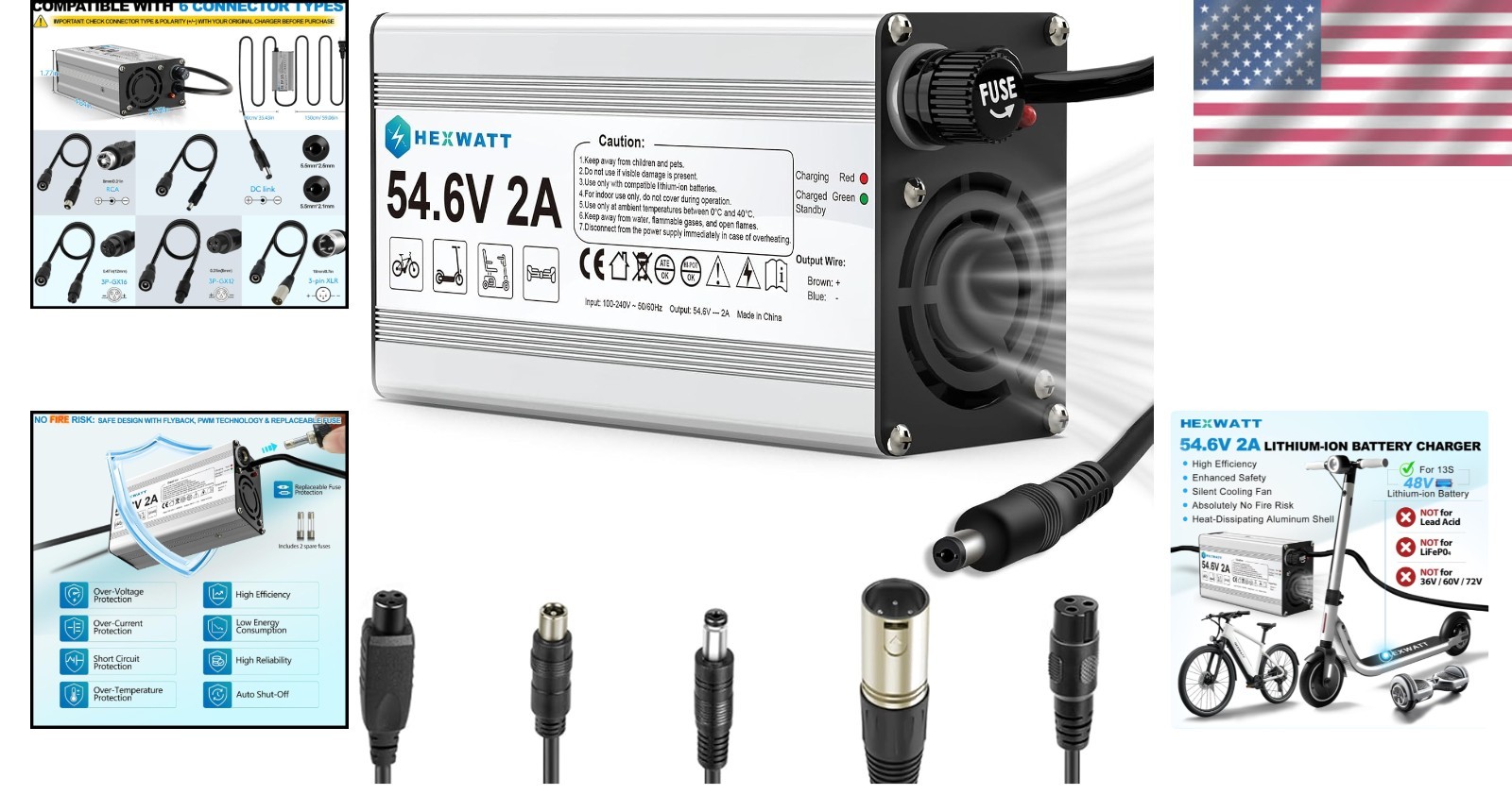54.6V 2A Charger for 48V Lithium-ion Battery -]