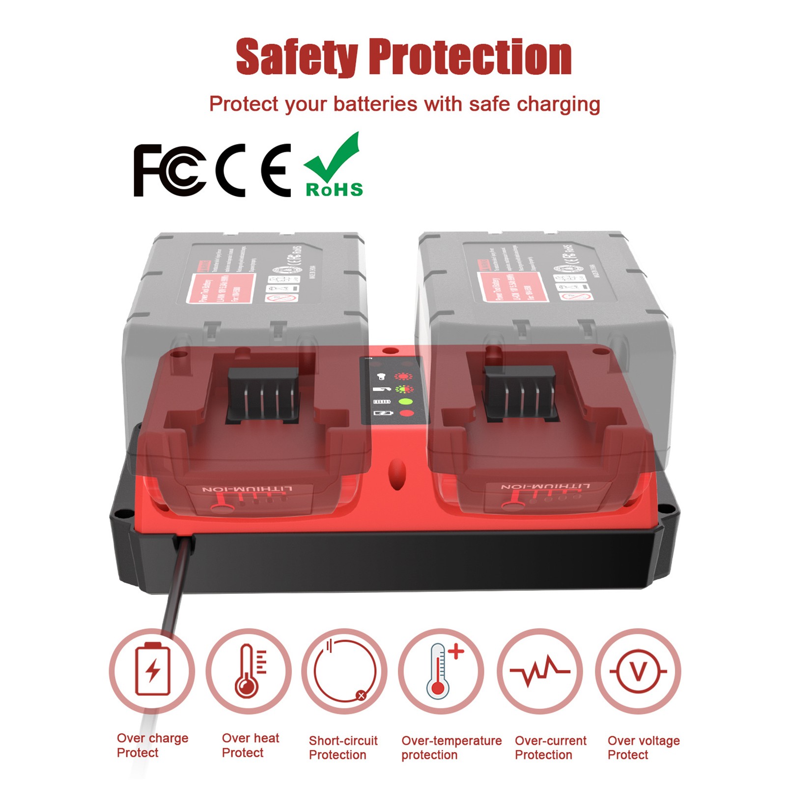 18V Dual Bay Simultaneous Charger for Milwaukee 18V M18 Battery 48-11-1820