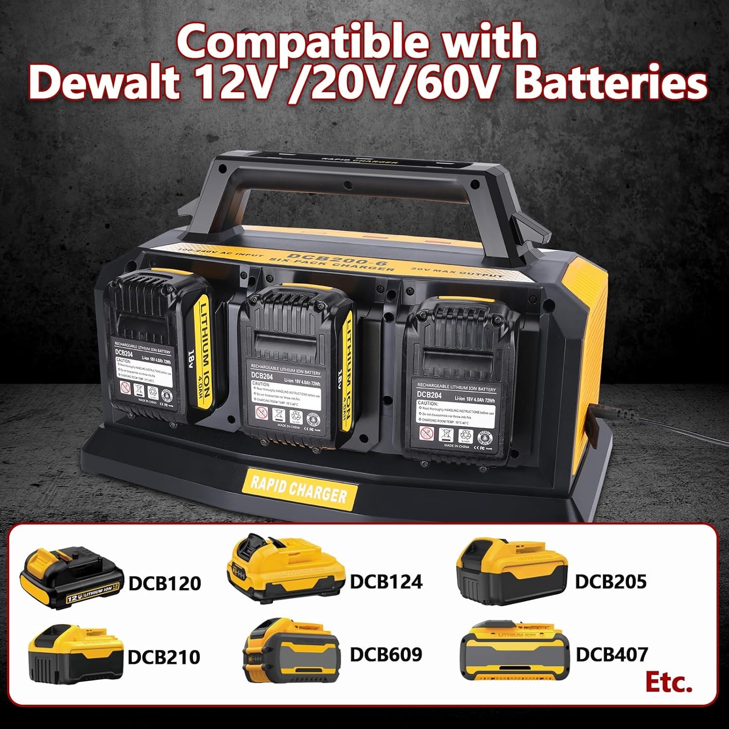 6-Ports Super Simultaneous Charger Rapid Charger Station for Dewalt 20V Battery