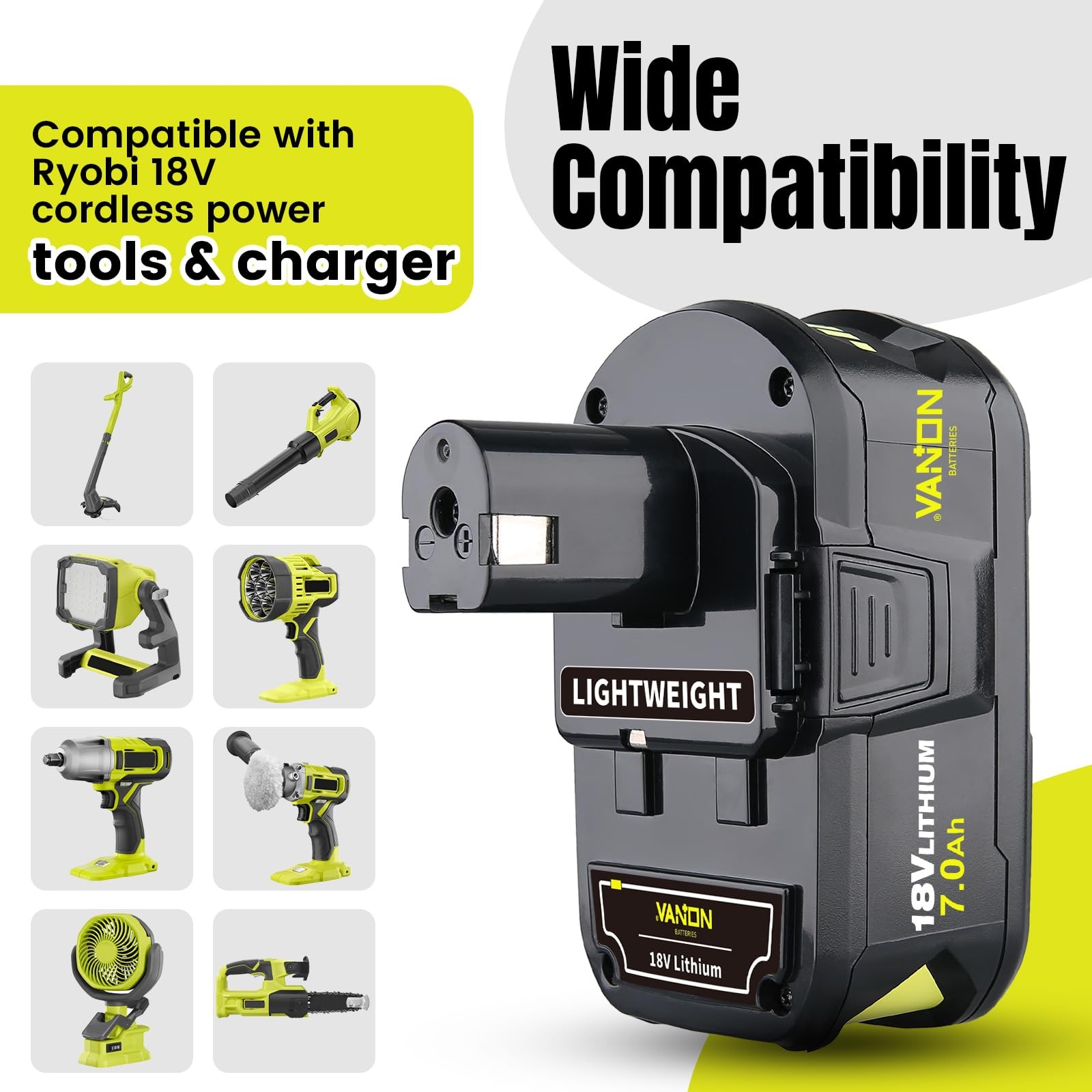 Vanon 7.0Ah Replacement For Ryobi 18V Battery Compatible Ryobi 18V Lithium