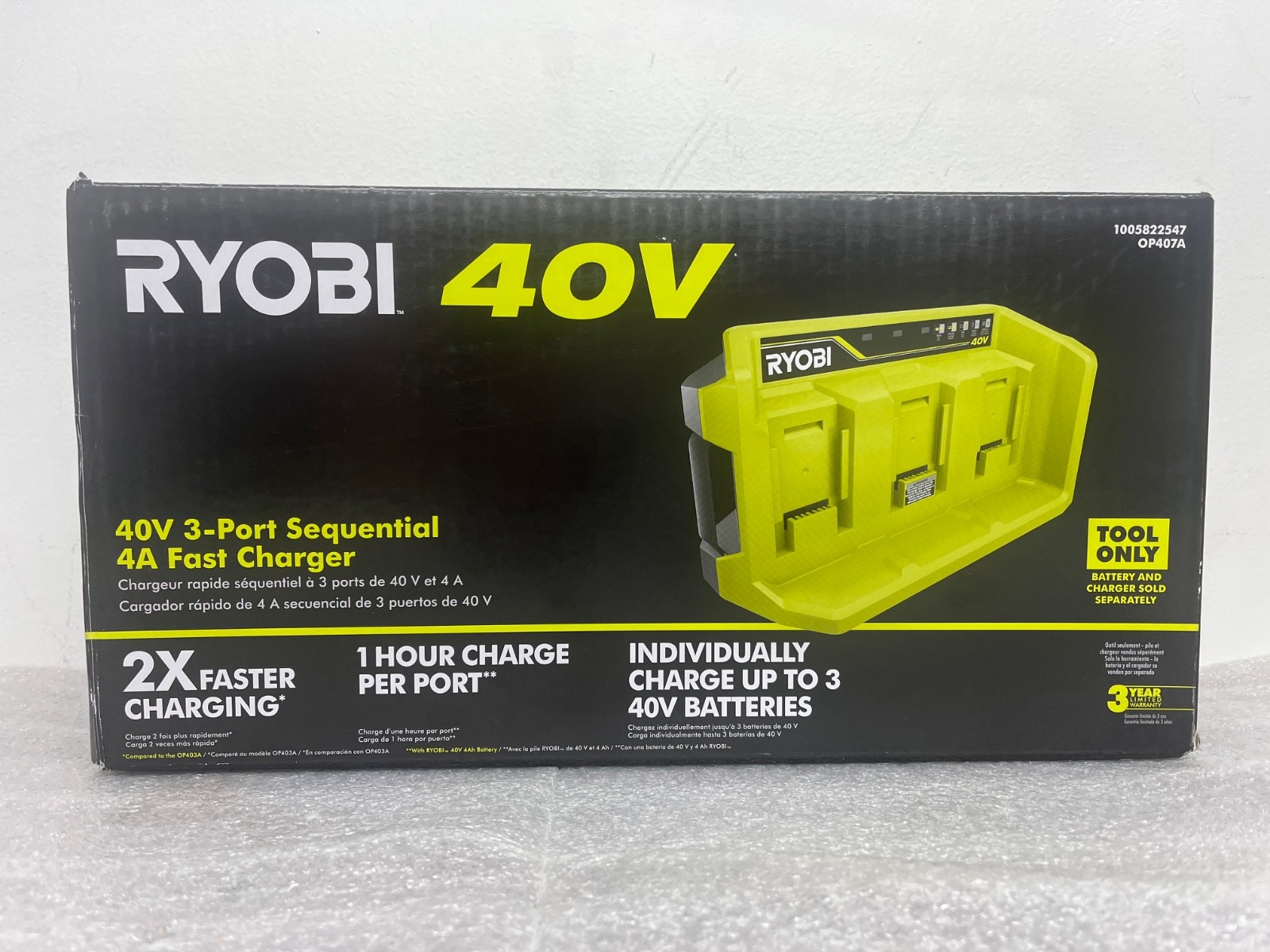 Ryobi OP407A 40V 3-Port Charger Sequential 4A Fast Charger NEW OP407ANVM
