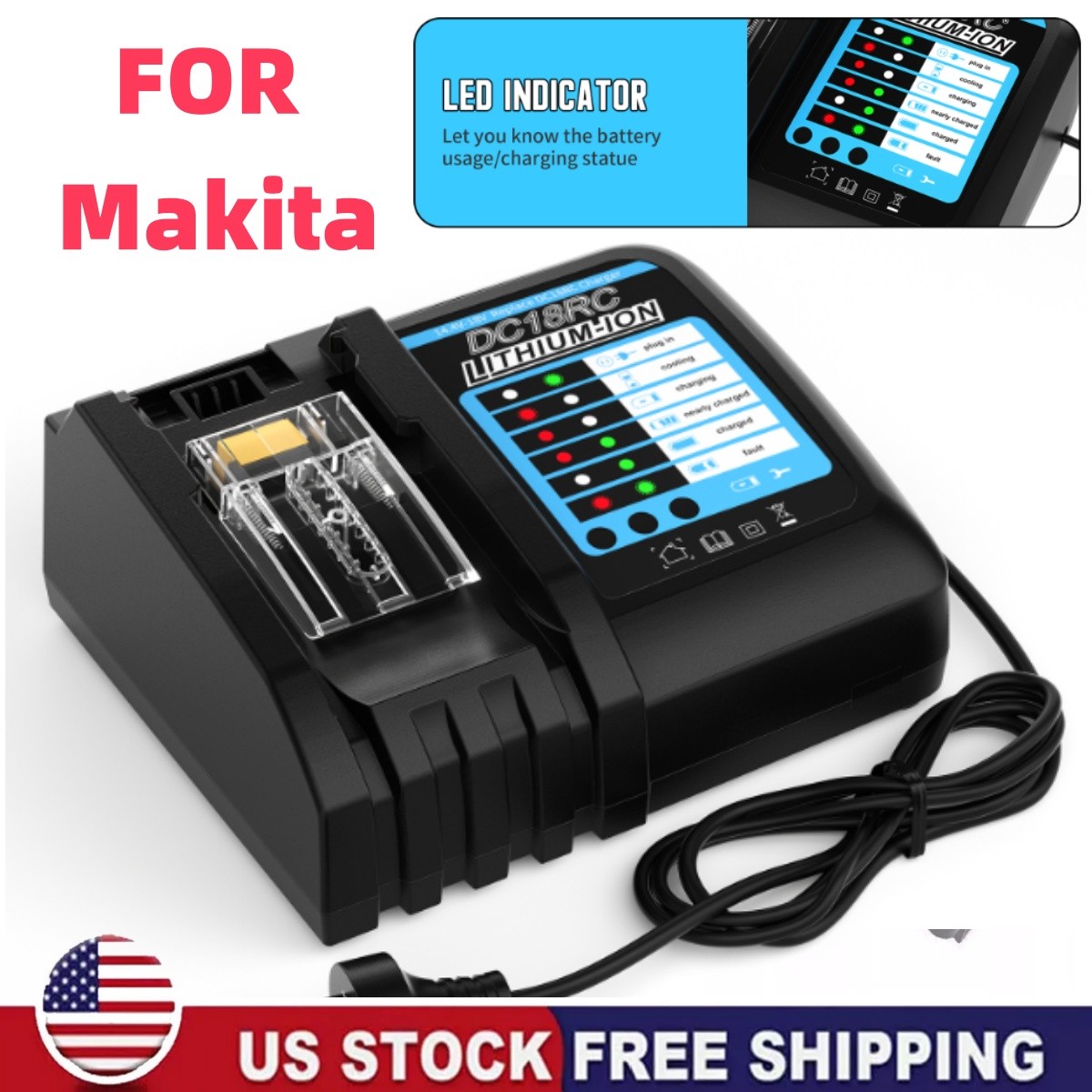FOR Makita 18V Battery Charger 18 Volt 4 BL1830, BL1840B, BL1850B New Charger