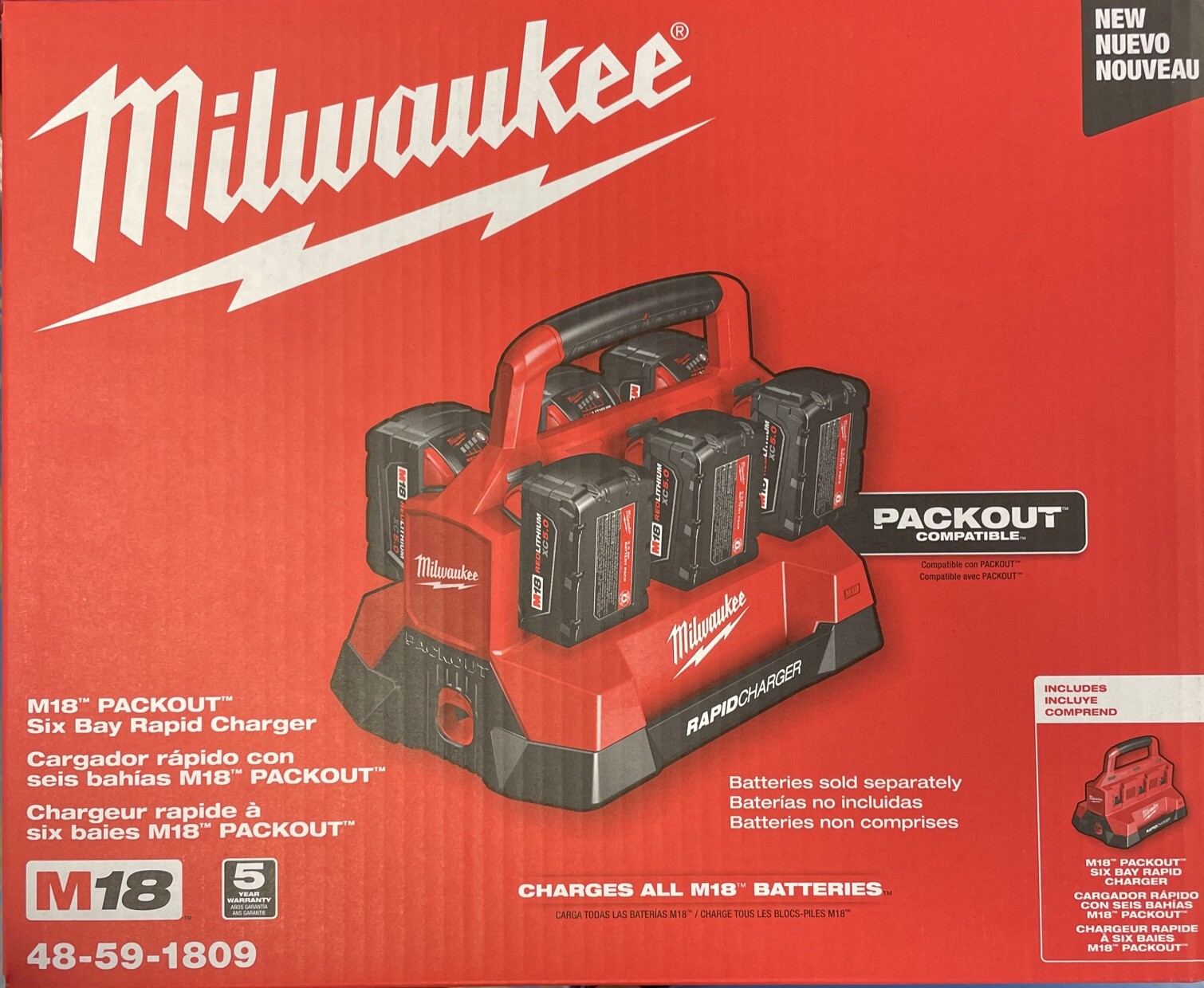 Milwaukee 48-59-1809 M18 Pack out 6 Bay Rapid Charger New