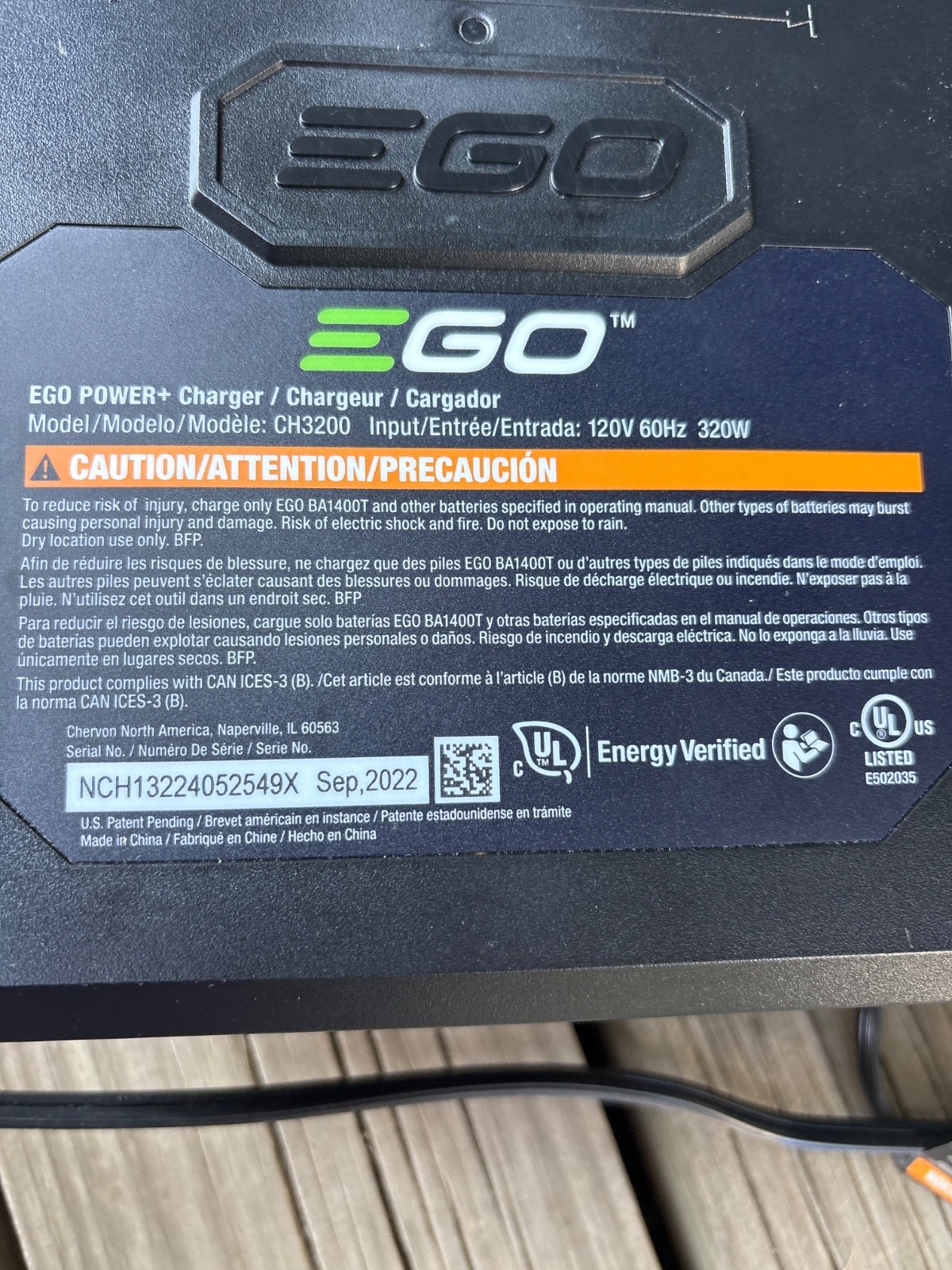 Genuine OEM EGO Power+ CH3200 320W 56-Volt Lithium-ion Charger