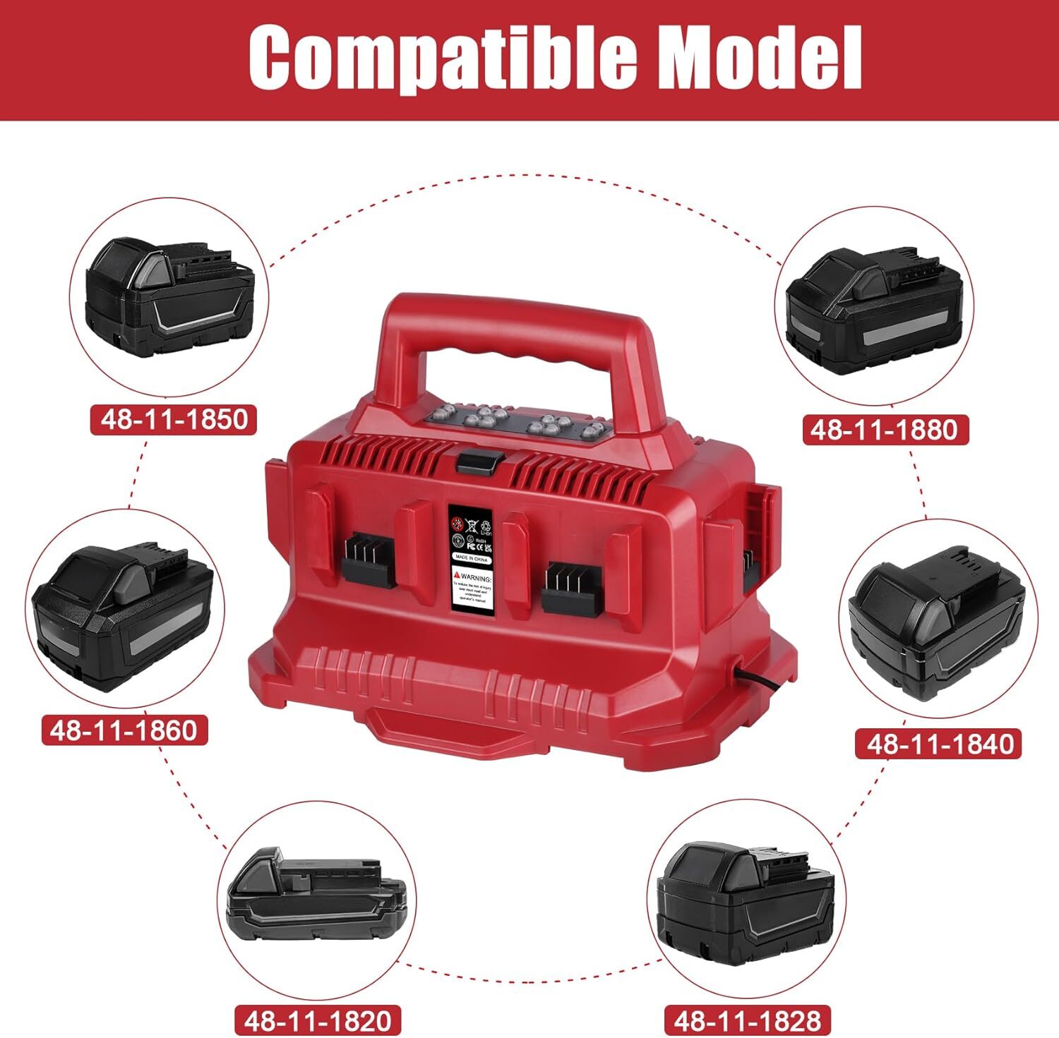 6-Port Rapid Battery Charger for Milwaukee 18V M–18 Battery 48-11-1850 11-1840