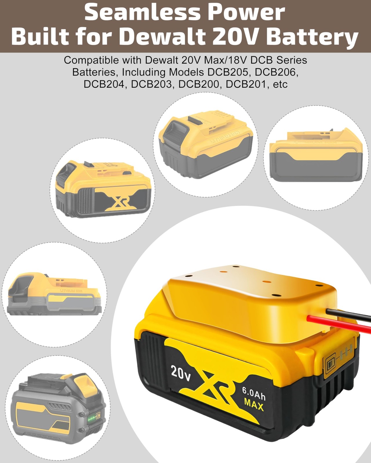2-Pack for Dewalt 20V Battery Adapter Power without Switch, Yellow