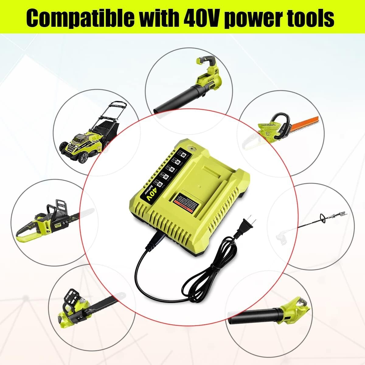 BatPower 40V Rapid Dual Charger Compatible with Ryobi OP401 OP406 OP407A Charger