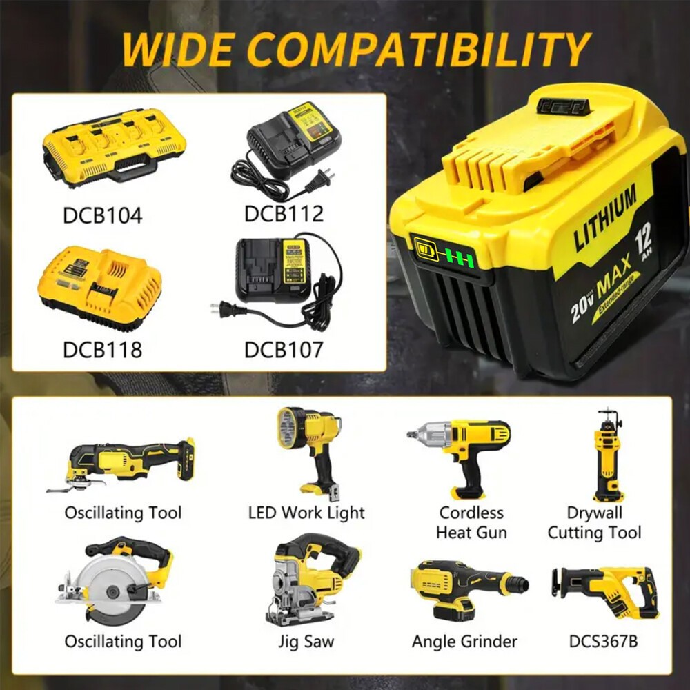 NEW Pack For DeWalt 20V 20 Volt Max 12.0AH Lithium Ion Battery DCB206-2 DCB205-2