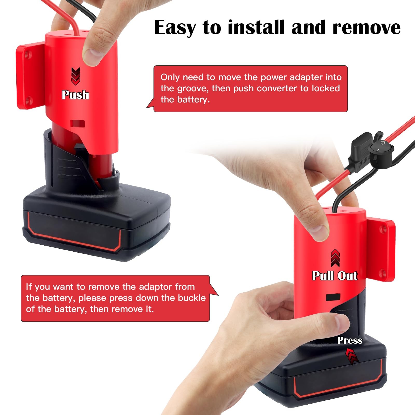 2 Packs Power Wheel Adapter for Milwaukee M12 2-Pack with switch, Red