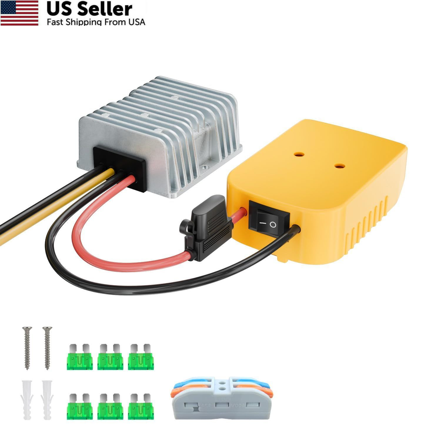 20V to 12V Step Down Converter for Dewalt Battery, With 30A Fuse and Switch