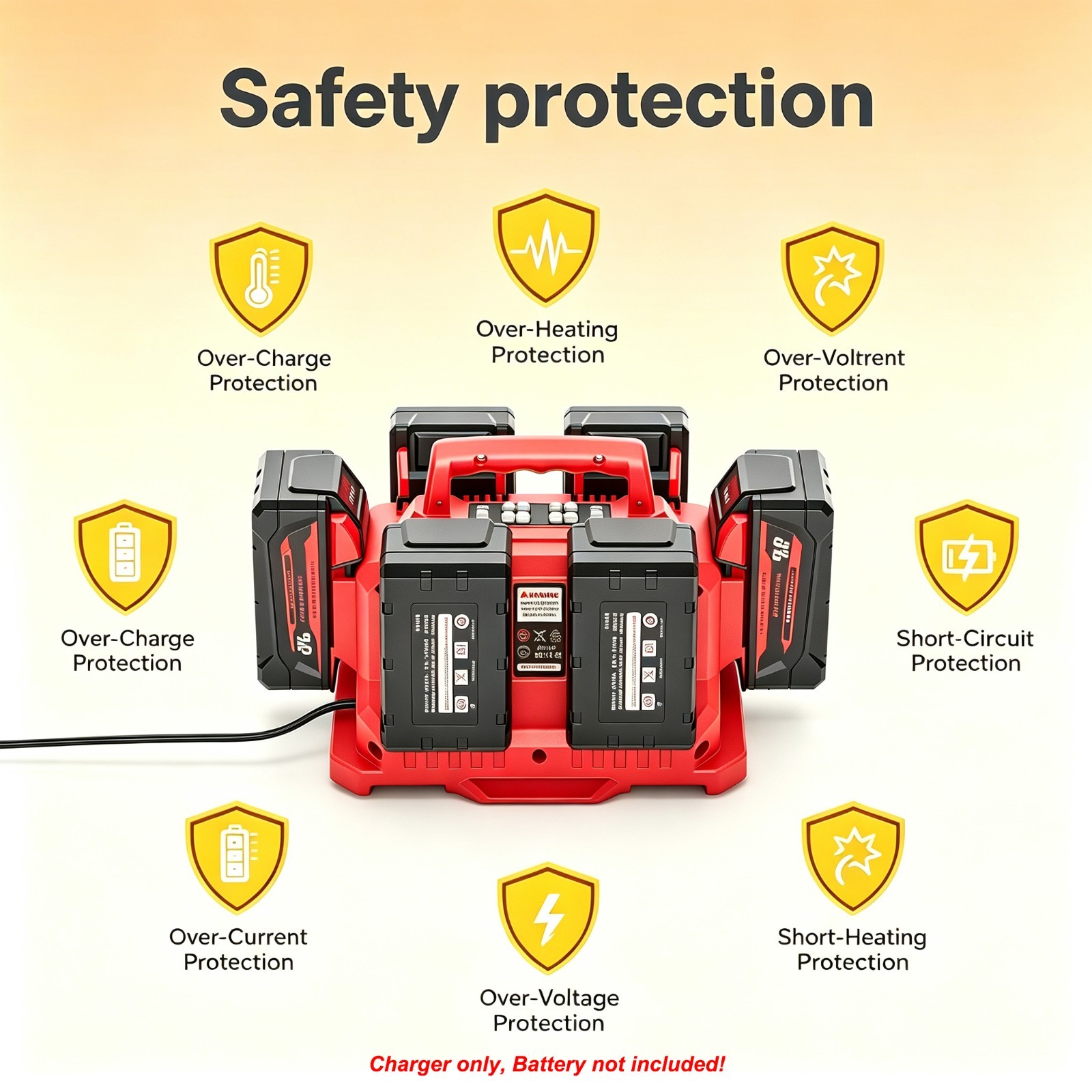 4A 6-Port Simultaneous Rapid Fast Charger Compatible with Milwaukee M18 48-59-18