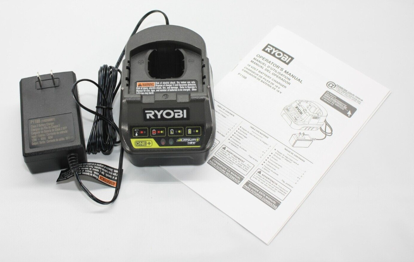 Ryobi ONE+ P118B 18V Lithium Ion Battery Charger New with manual