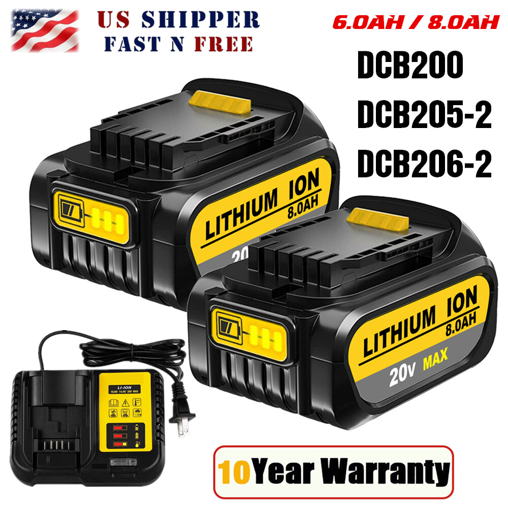 1-2X 8.0AH for Dewalt 20V 20Volt XR Lithium Battery DCB206-2 DCB205 DCB200 /6AH