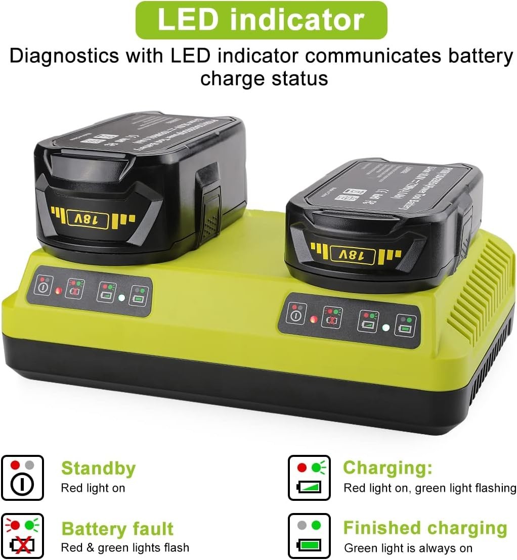 P117 Fast Charger for Ryobi 18V Battery P108 P102 P197 Dual Port Charger Station