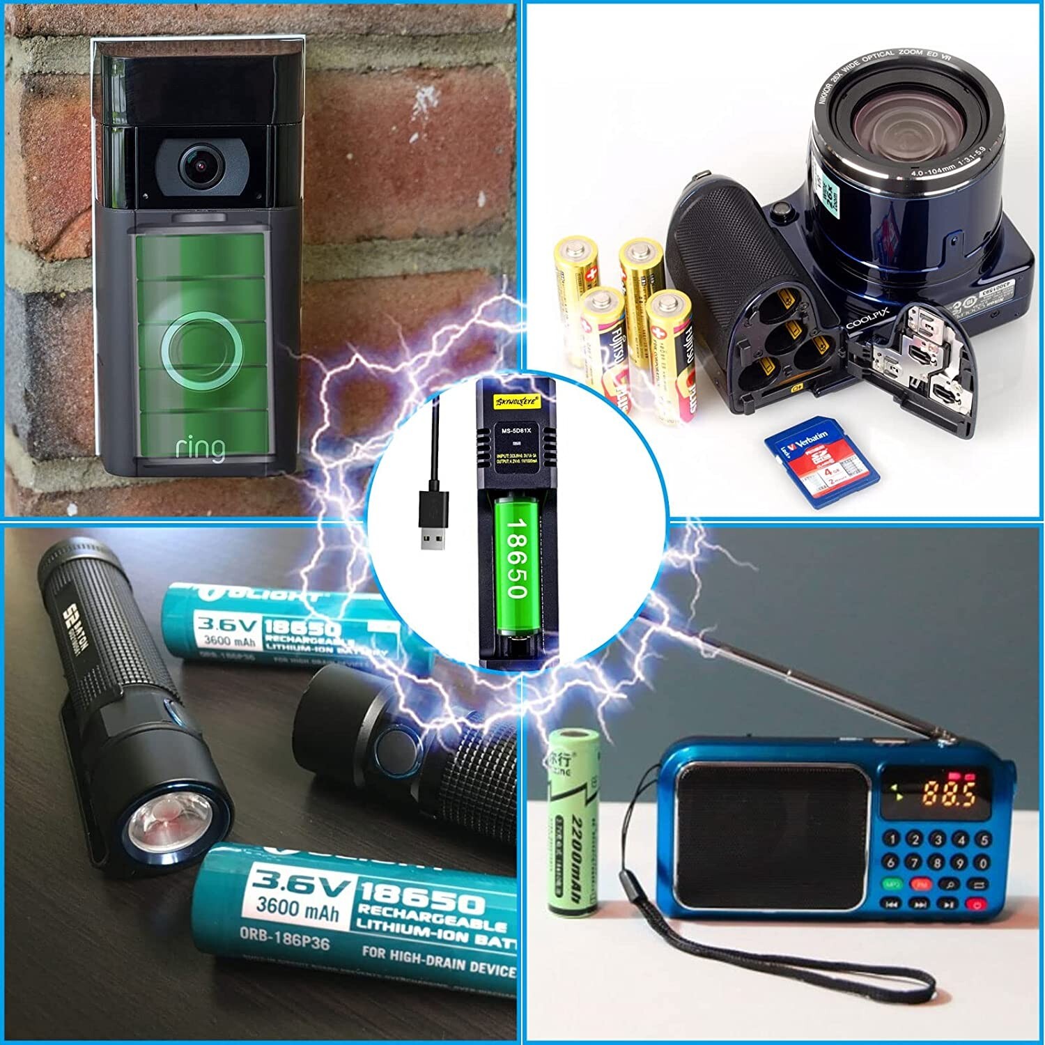 18650 Charger,Single-Slot Intelligent Charger for 3.7V Li-Ion 18