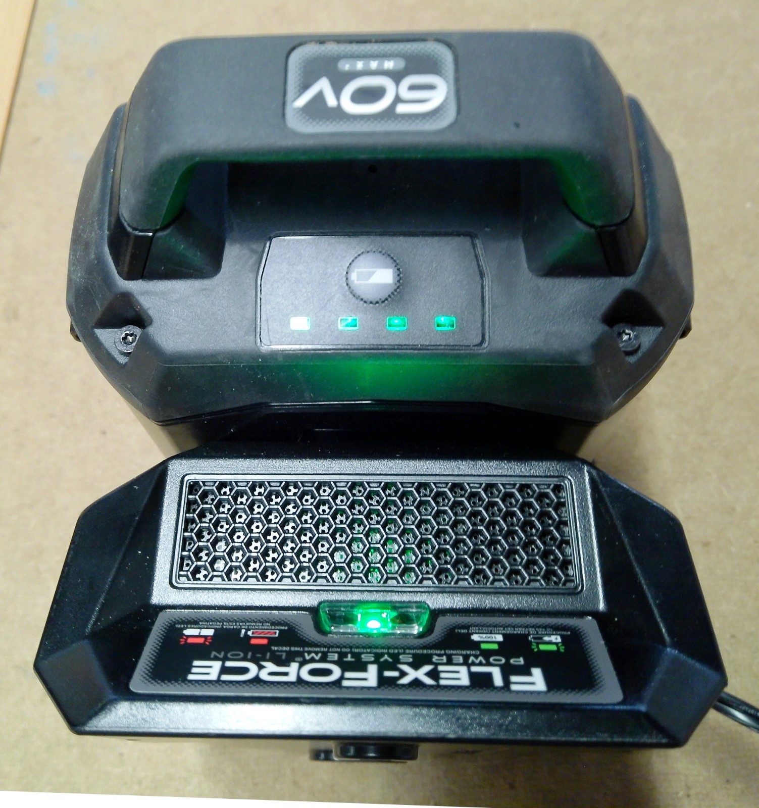 Flex-Force Charger Model 88902 and 60V Max 88925 Battery, 2.5 Ah, 135 Watt Hrs.