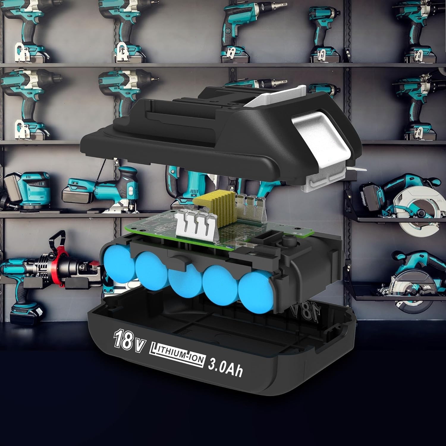 DC18SF 14.4v-18v Multi 4-Ports Fast Charger for Makita and 3.0Ah Battery BL1860B