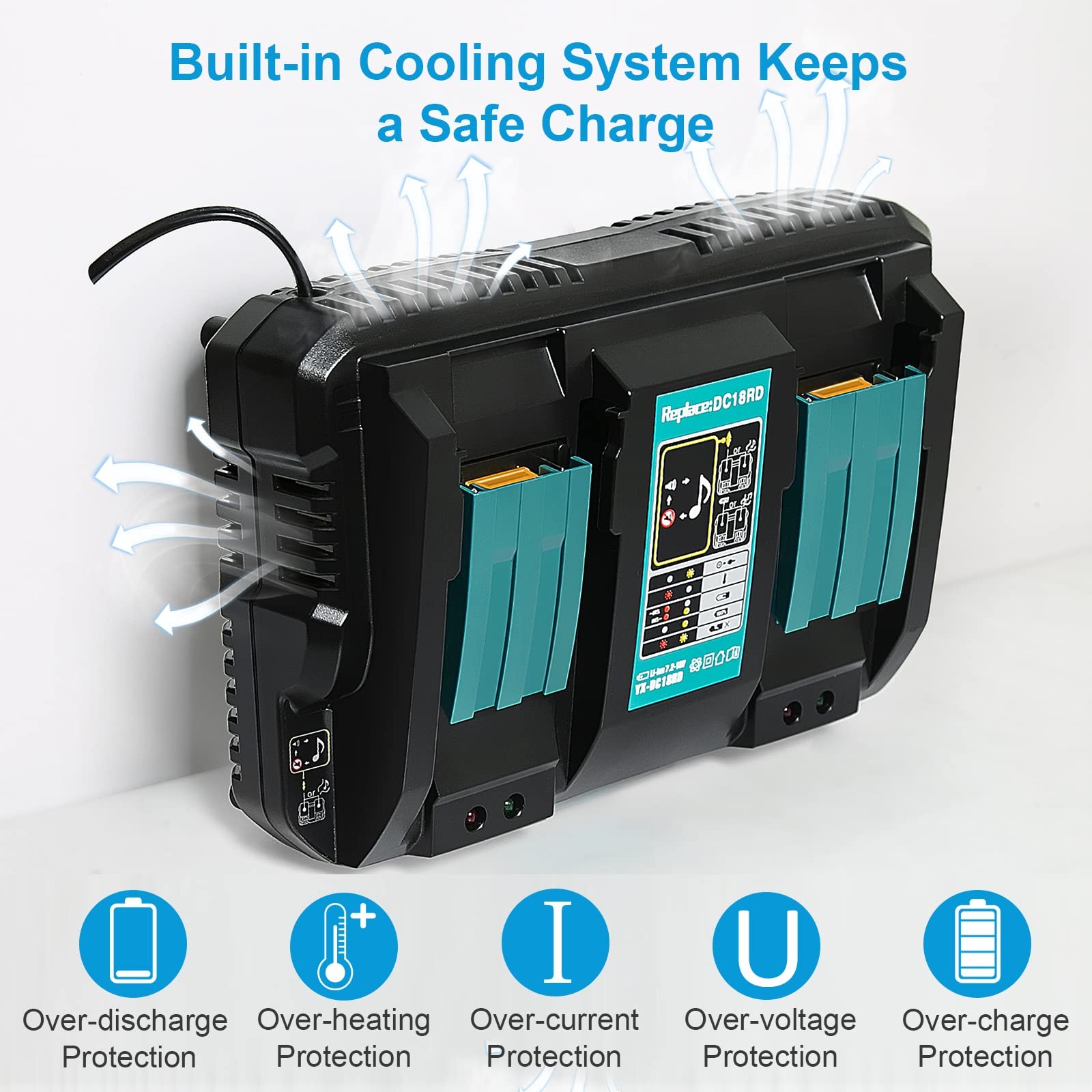TeenPower 18V Rapid Dual Charger Replacement for Makita 18V Battery Charger Stat