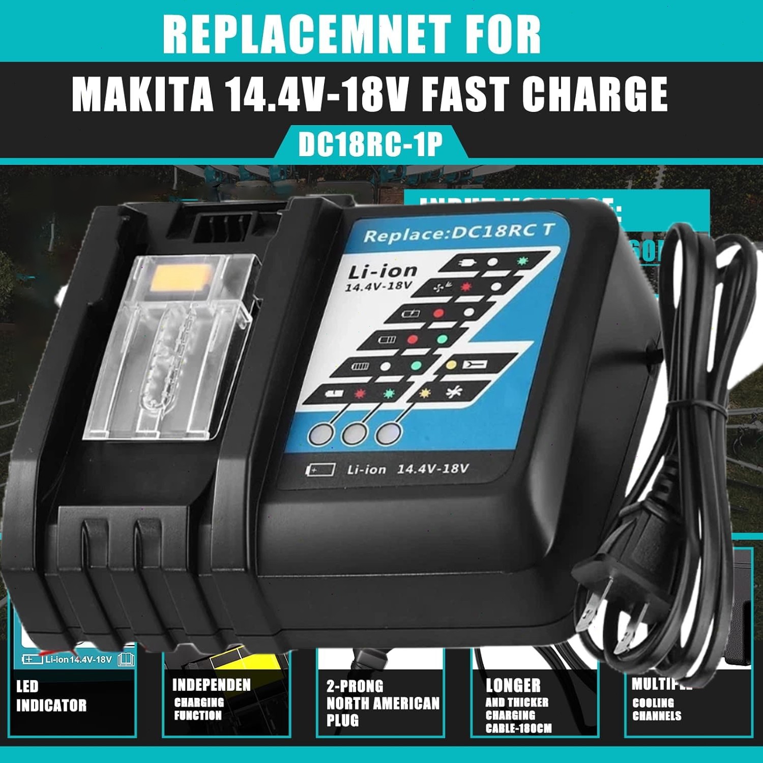 DC18RC for Makita 18V Battery Charger DC18RA DC18SD Fast Lithium Battery Charger