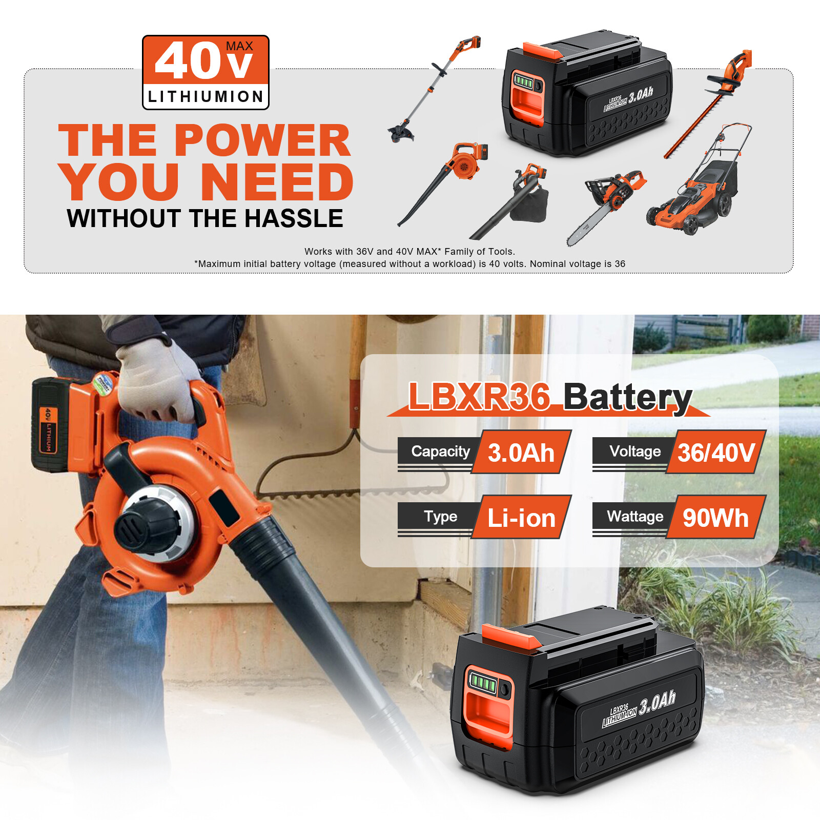 40V For Black and Decker 40 Volt Max Lithium 3AH Battery LBX2040 LBXR36 LST136