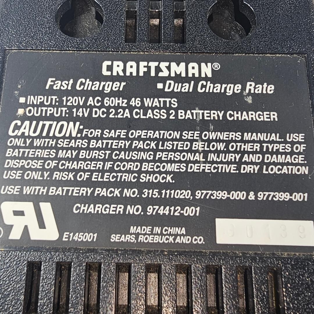 Craftsman Professional 12.0v Dual Charge Rate Battery Fast Charger 974412-001