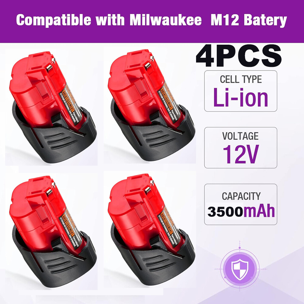 4X 3.5Ah For Milwaukee Battery For M12 Lithium Cordless 12V 48-11-2420 Capacity