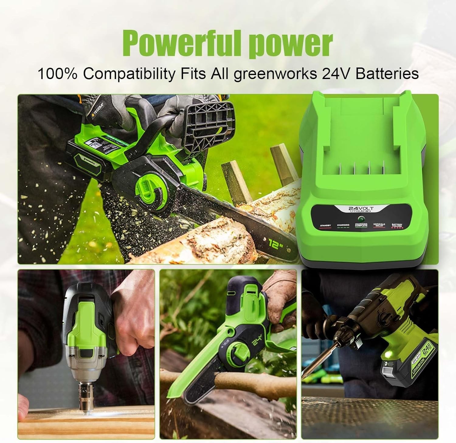 24V CAF806 Charger for Greenworks G24 Li-ion Battery BAG708 BAG709 BAG710 BAG711