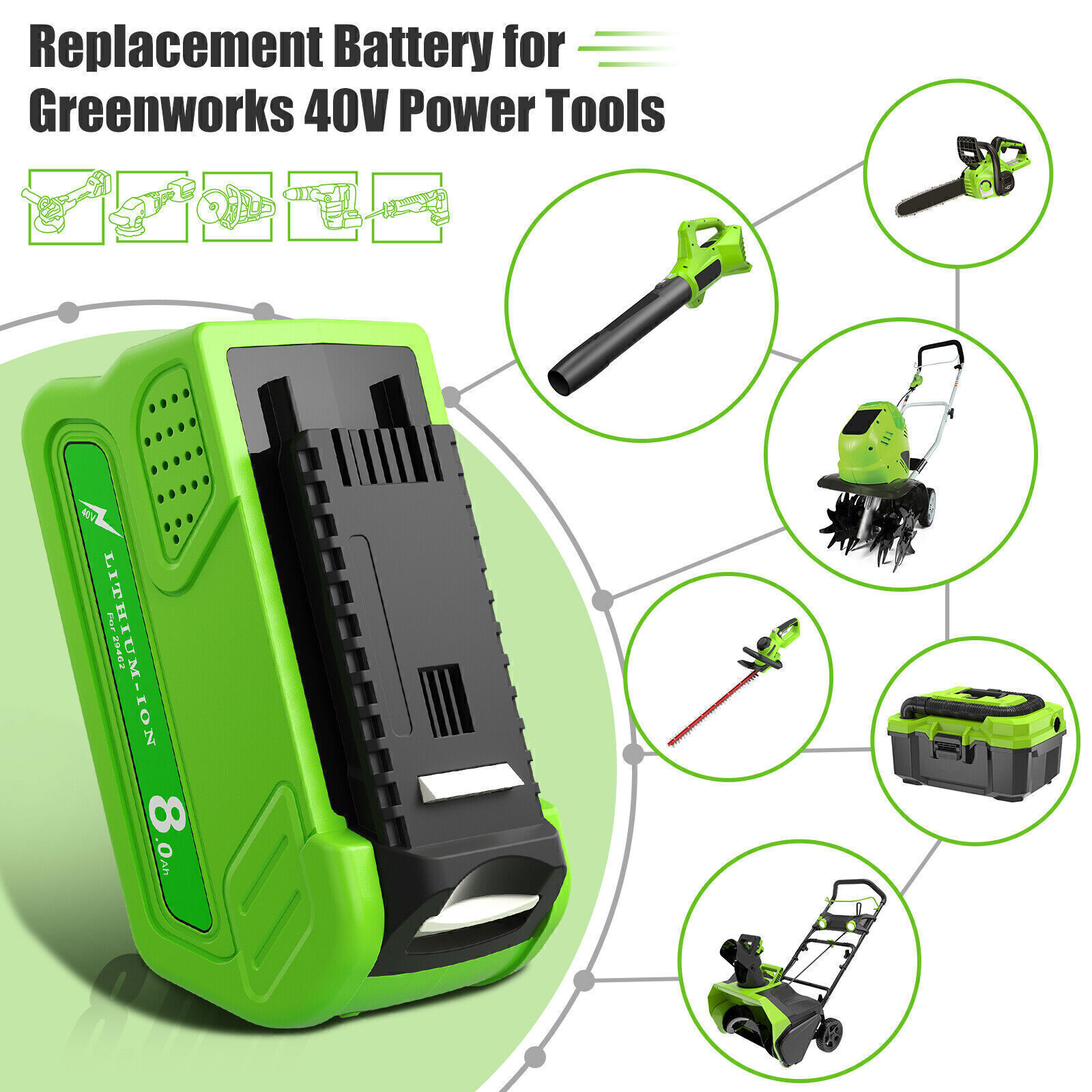 2PACK For Greenworks 40V 8.0AH Lithium G-MAX Battery 29462 29482 29252 29472
