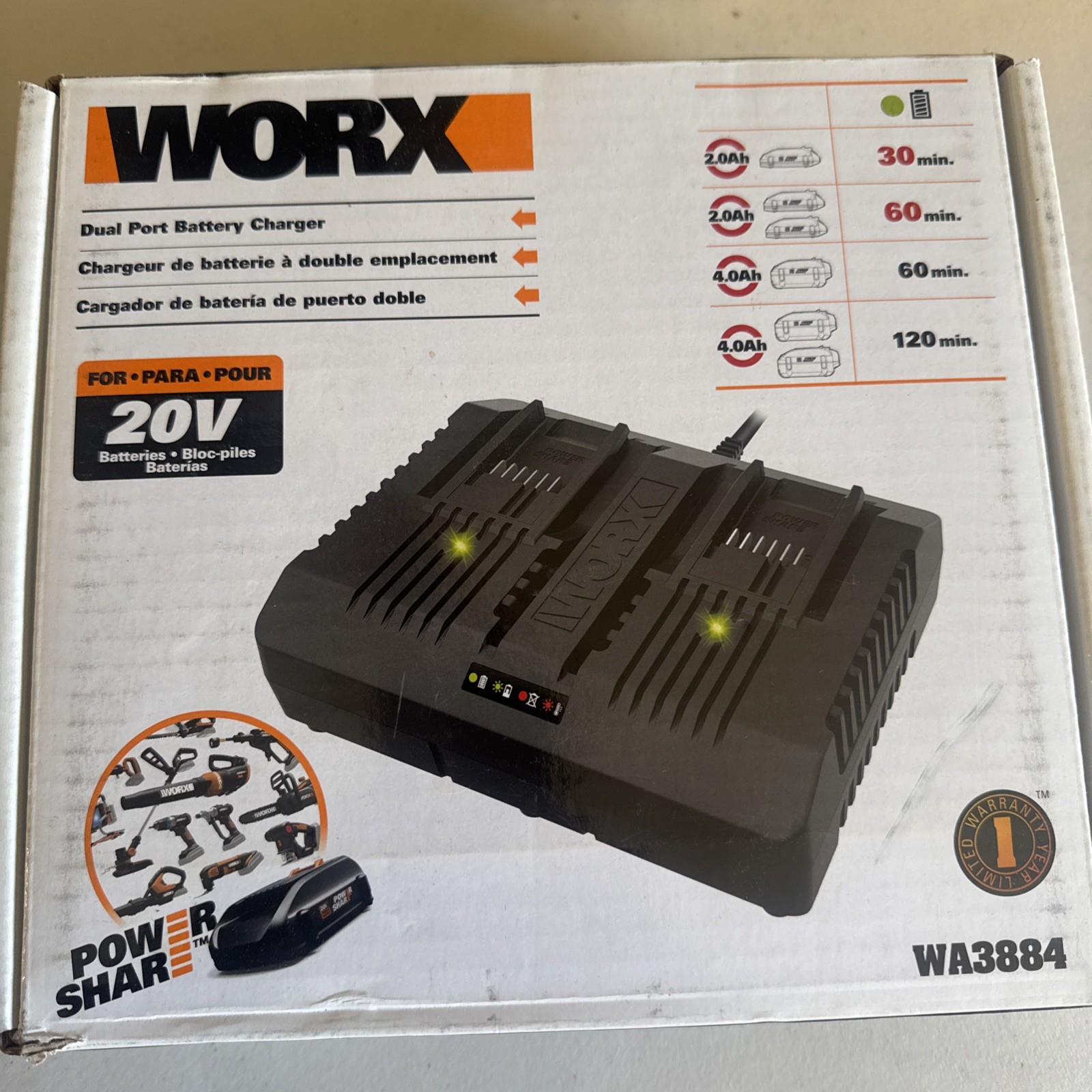 Worx 20V Power Share (60) Min Dual Quick Charger (WA3884)