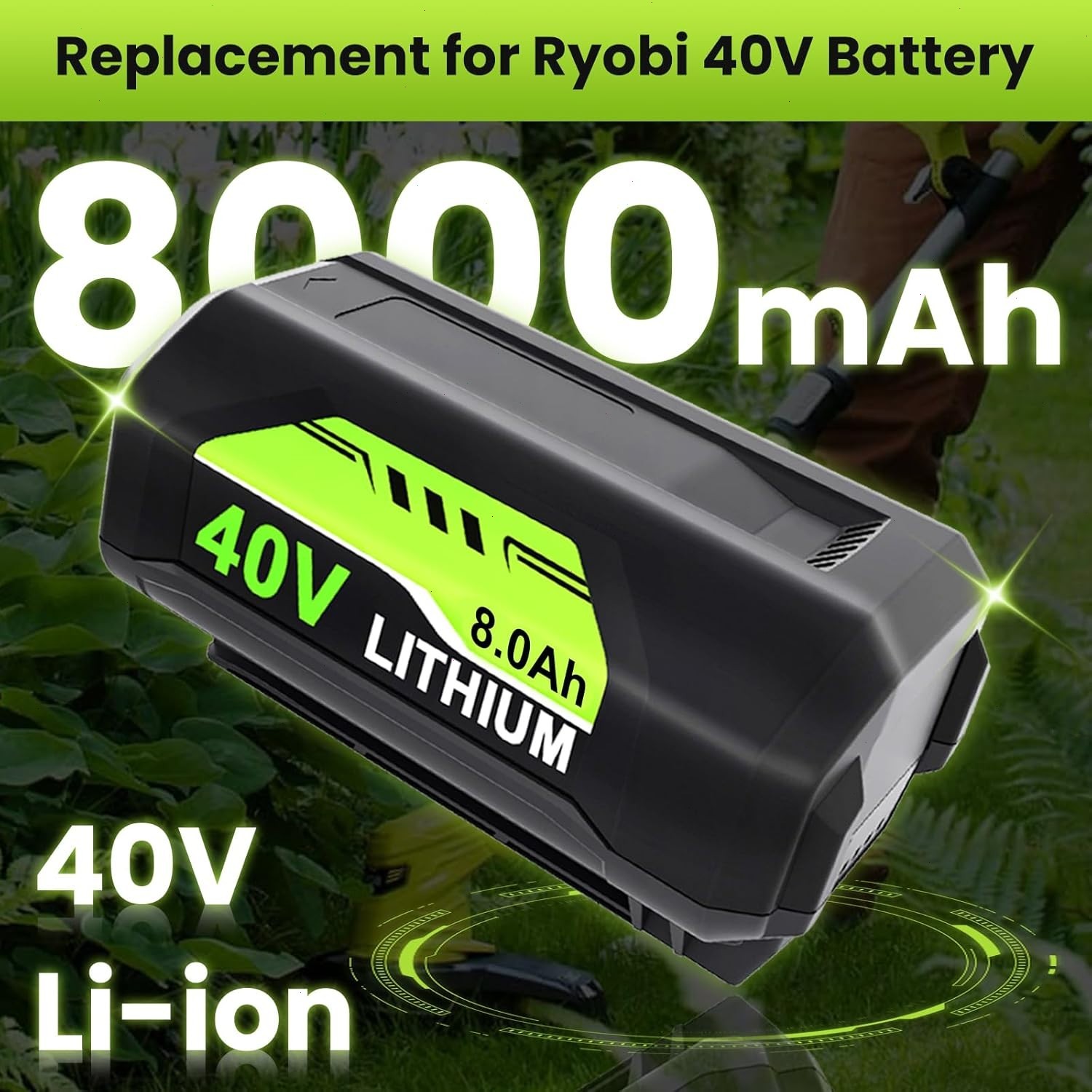 2X Battery & Charger For Ryobi 40V With LED Lithium-Ion 40-Volt OP406VNM OP40602