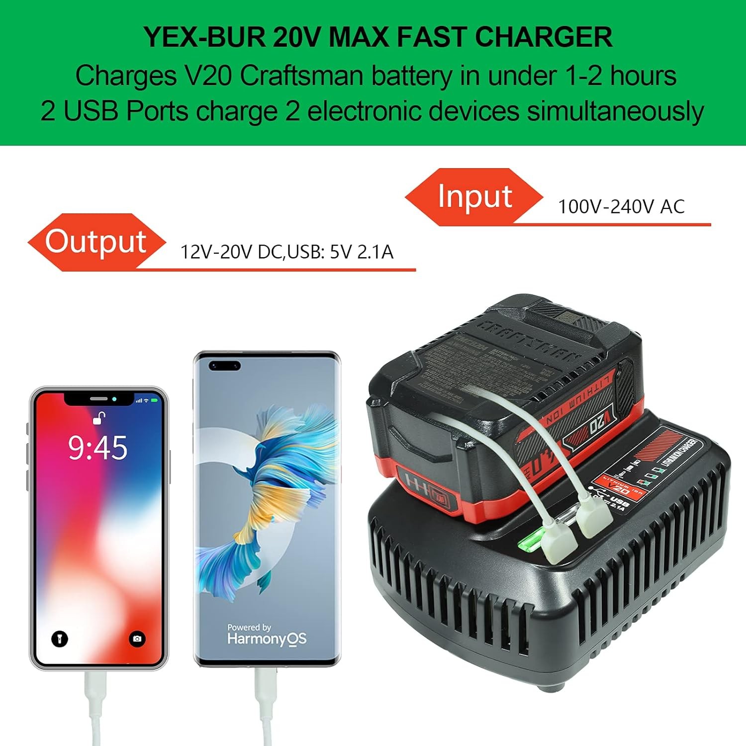 Battery Charger CMCB104 Fast Rapid Charger Replacement for Craftsman V20 Battery
