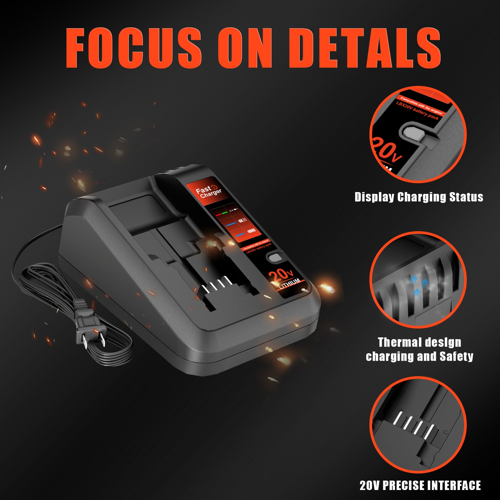 Quick Charger For Black and Decker 20V Max Lithium Ion Battery LBXR20 LBX4020