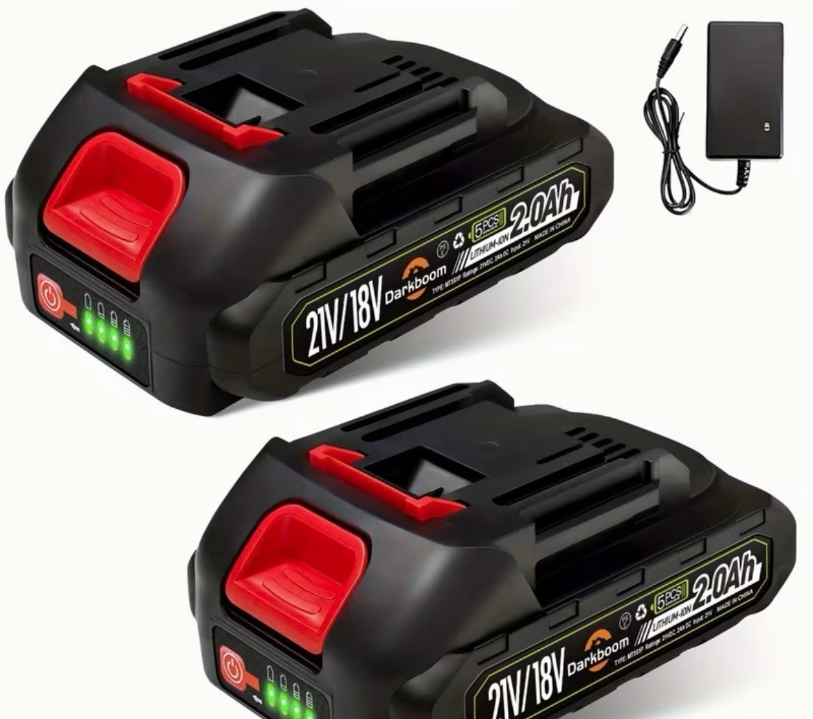 ELECMAPS 18V Lithium-Ion Battery Charger Kit, 2 Batteries Included, Red