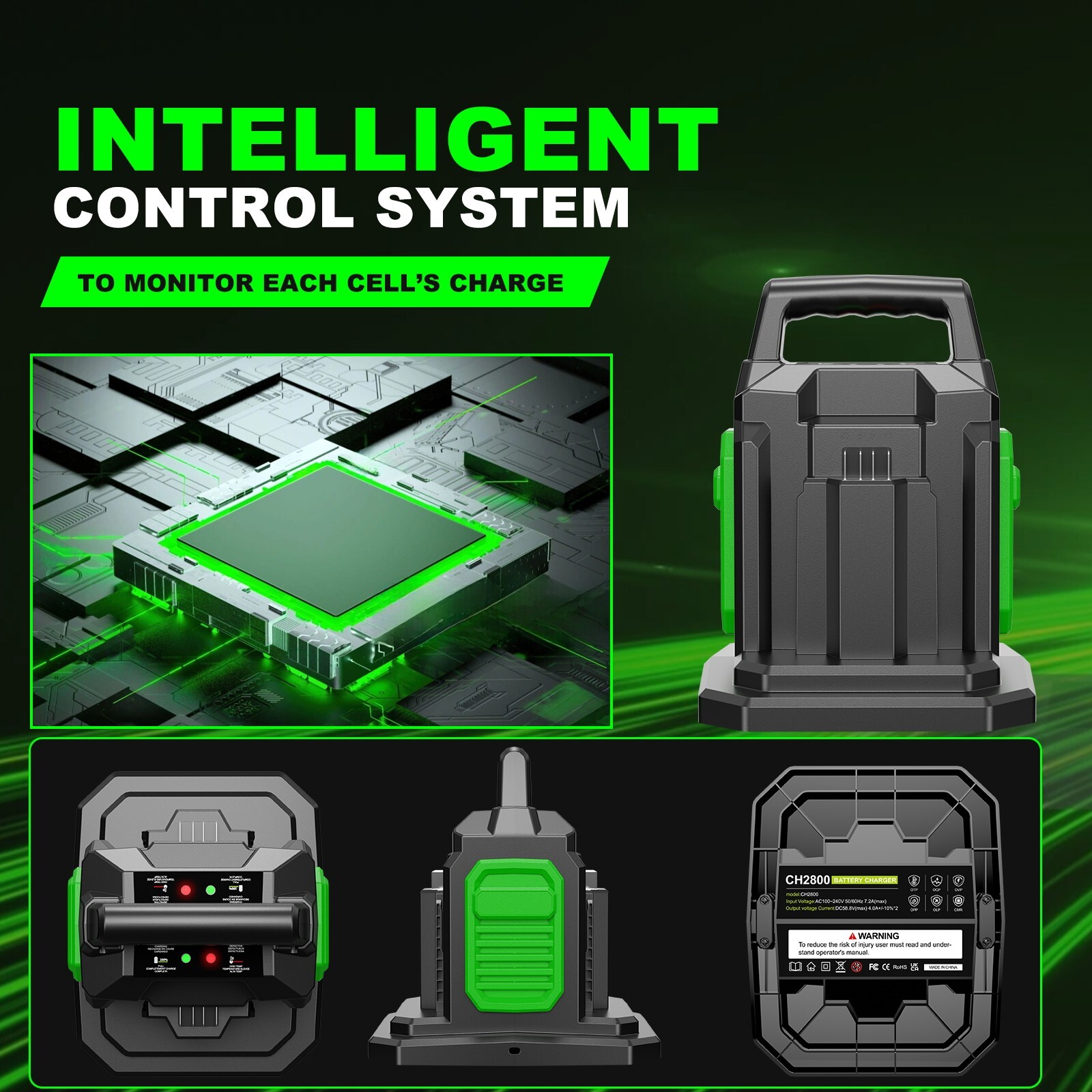 Fast Dual Port Charger CH2800D for EGO Power+ 56V Lithium Battery BA2800T BA4200