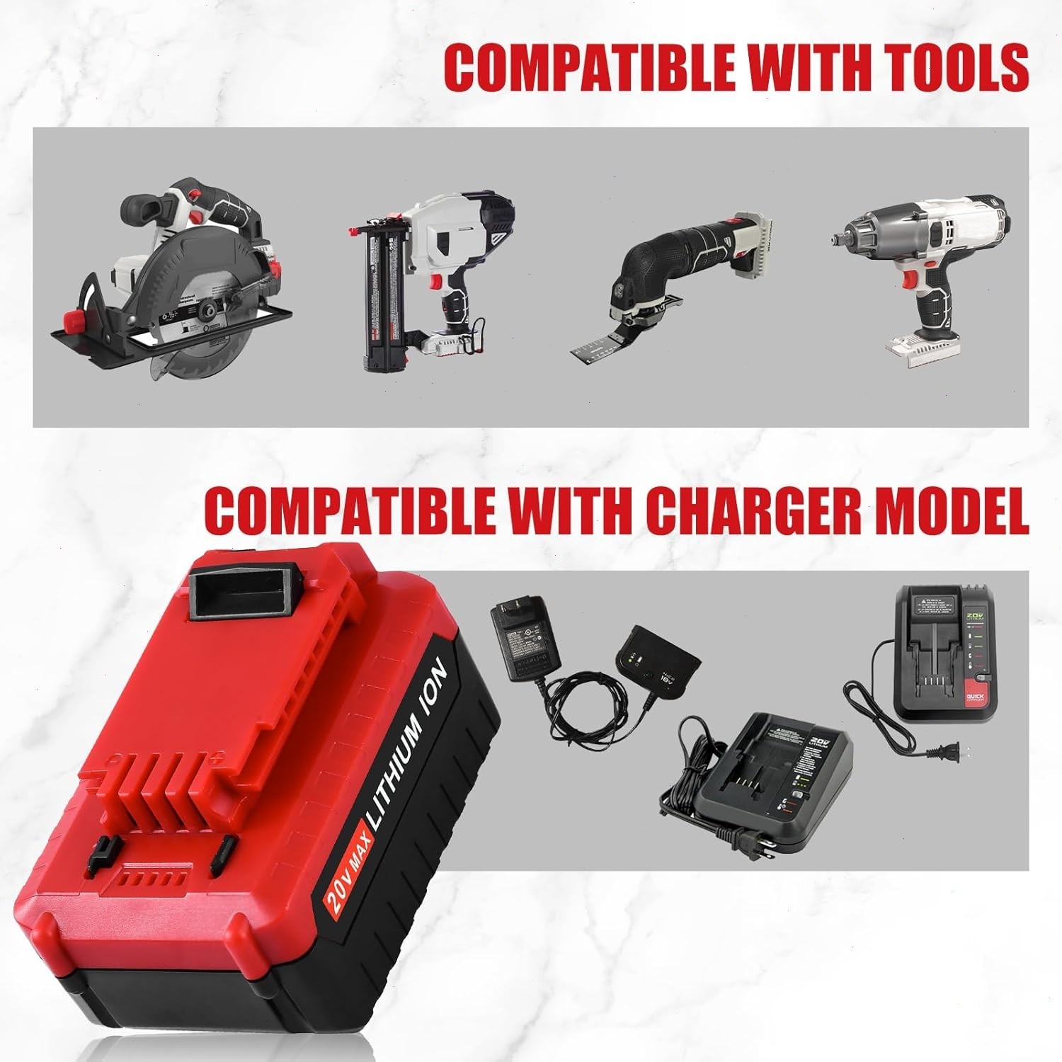 2PACK for PORTER CABLE 20V 20 Volt Lithium Battery / Charger Max PCC680L PCC685L