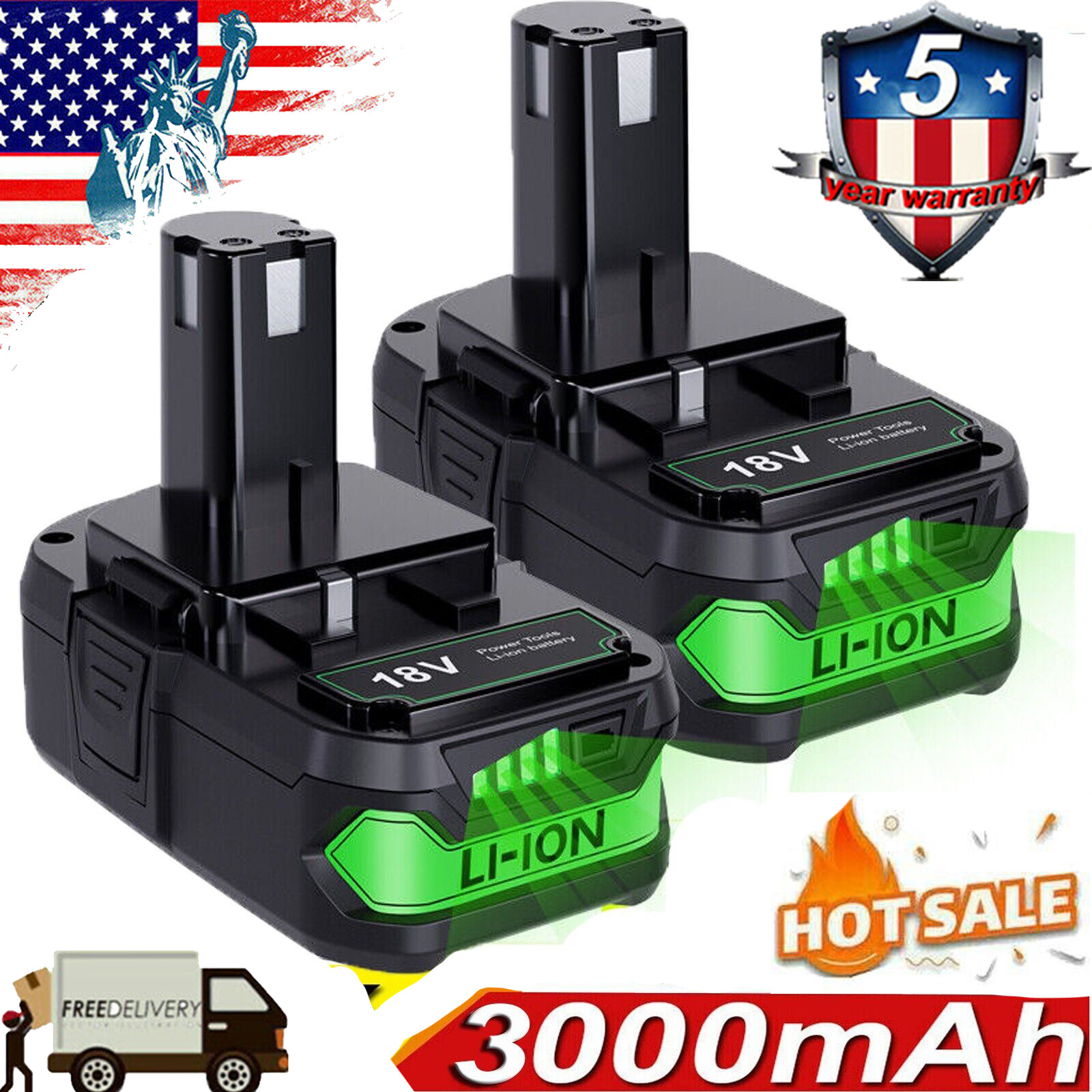 Replacement For RYOBI P189 P108 18V 3.0Ah 18 Volt Lithium Ion Battery P102 USA