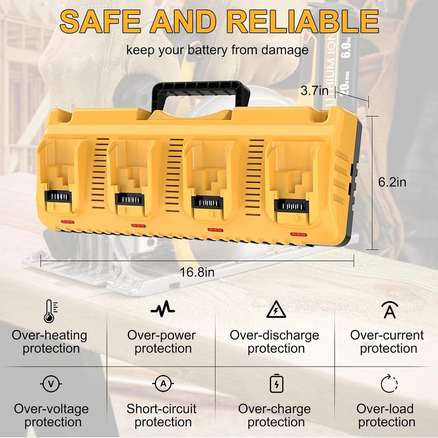 For Genuine DEWALT 4-Port DCB104 Fast Charger 12V/20V Lithium DCB184 XR Battery