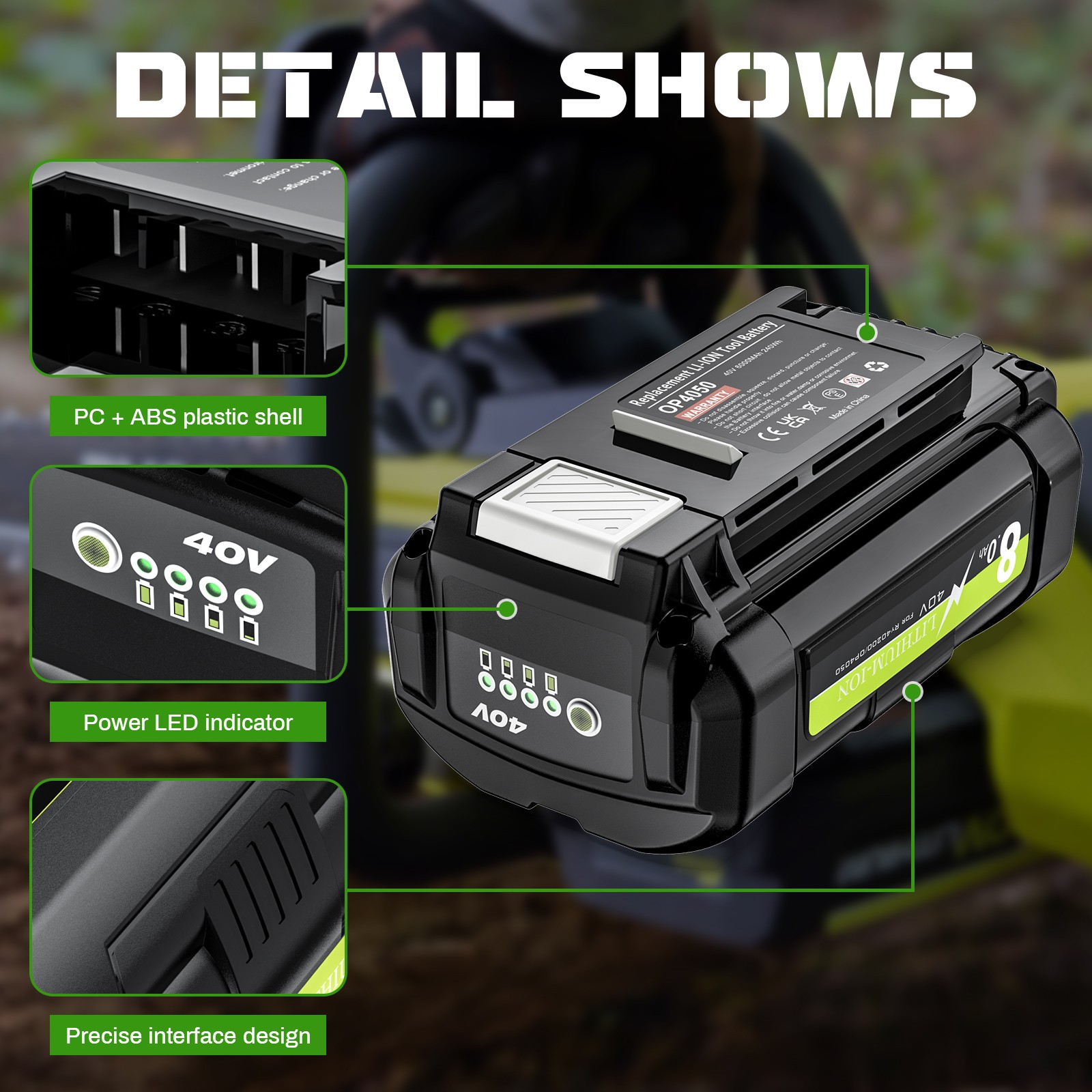 2-1pack 8.0Ah For Ryobi 40V High Capacity Battery OP4060 OP40602 OP40401 OP4050